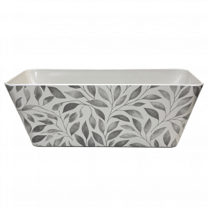 16" Gray Leaves Rectangular Self-Watering Bamboo Planter