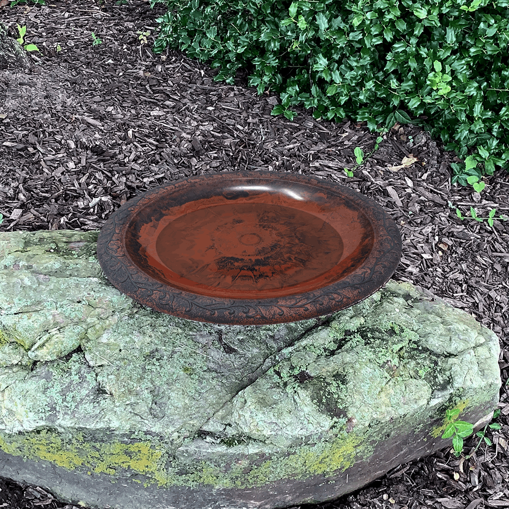 19" dia Red/Charcoal Fiber Clay Birdbath Bowl - Image 3