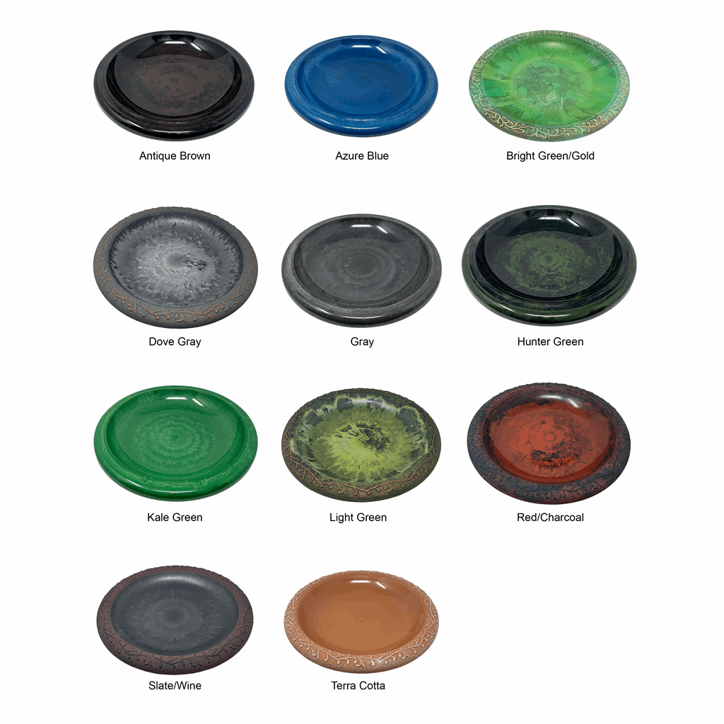 19" dia Red/Charcoal Fiber Clay Birdbath Bowl - Image 5