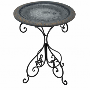28" Dove Gray Fiber Clay Birdbath on Black Metal Base