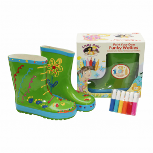 Little Pals Paint Your Own Wellies Rain Boots Green with Blue Trim Kids US Size 9.5